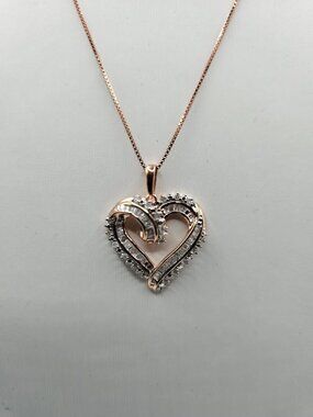 0.49ctw Natural Diamond Heart Necklace 14k Rose Gold .925